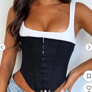 White Fox Boutique Black and White Lace up Corset